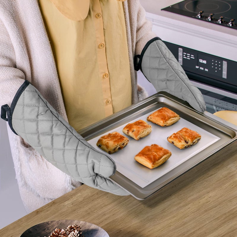 ARCLIBER Oven Mitts 1 Pair of Quilted Lining,Heat Resistant Kitchen Gloves,Classic Flame Oven Mitt Set,Grey 13 Inches - Image 4